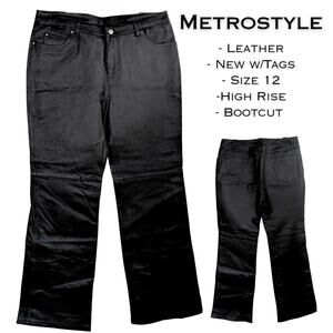 Metrostyle Leather Pants 12 Black Bootcut High Rise Lined Classic Y2K Inspo NEW